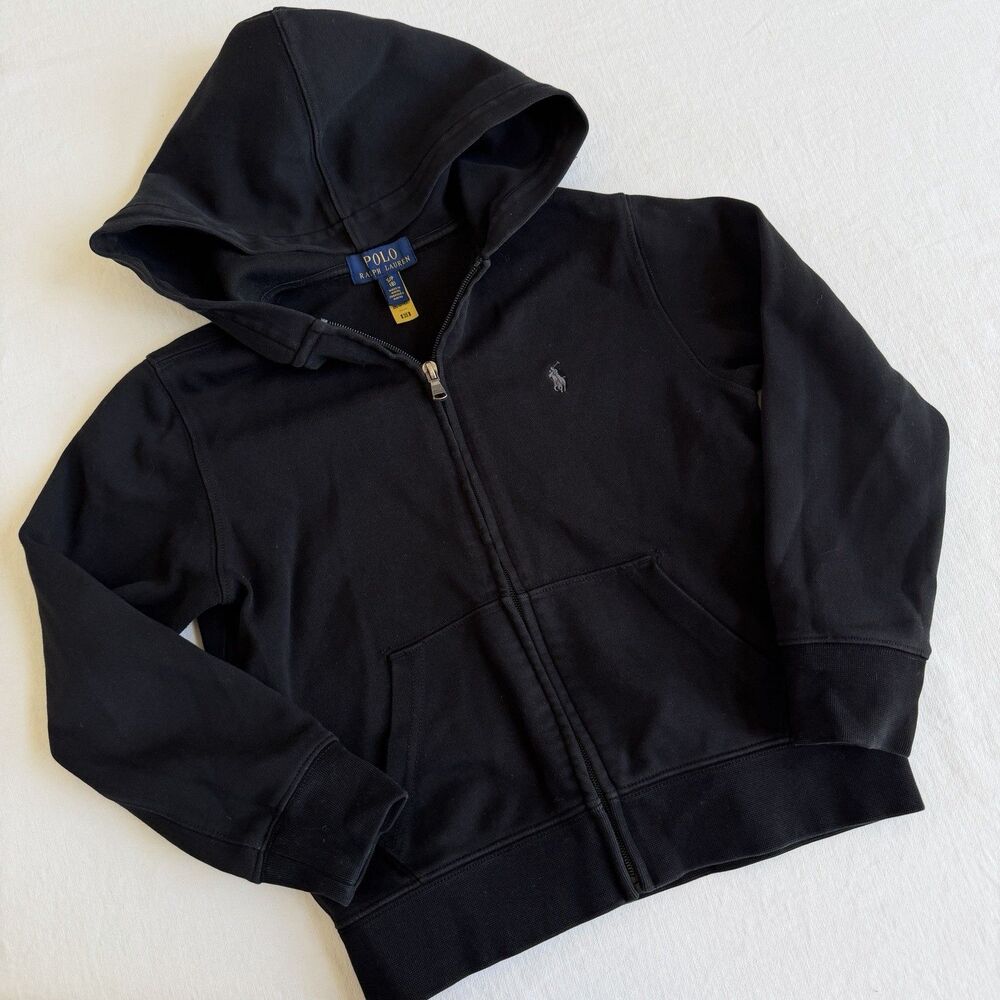 Polo Ralph Lauren Boys Black Full Zip Hoodie Pony Logo Size Small 8 Jacket